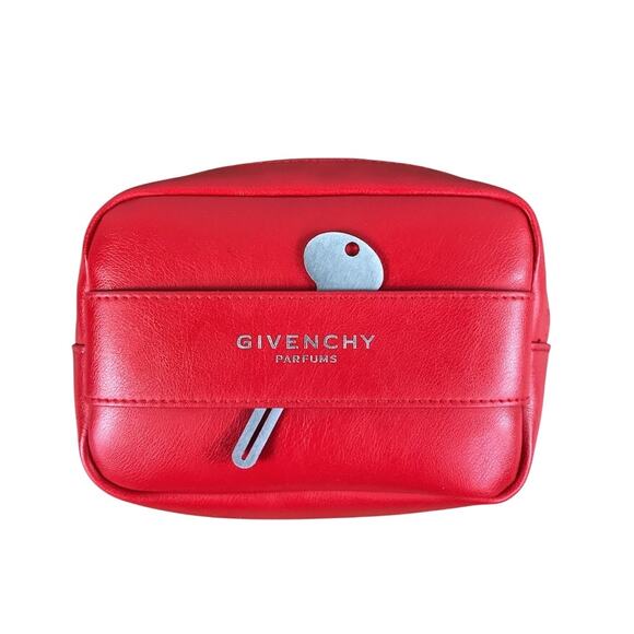 GIVENCHY Parfums Embossed Pouch Clutch Red Zip Cosmetic Makeup Travel Designer - Picture 4 of 10